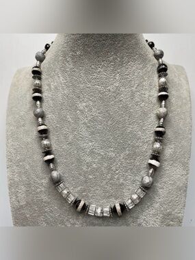 Stunning Agate Picasso Jasper Freshwater Pearl Beaded Necklace Silver Plated